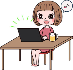 リモート飲み会で楽しむ女性