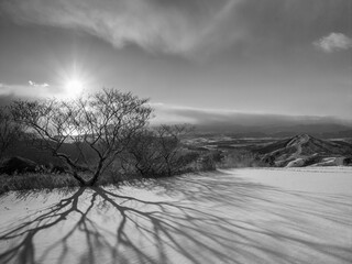 冬の平尾台貫山山頂からの朝日