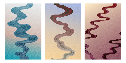 Japanese motif river surface texture design. Oriental style background with wave line pattern. 