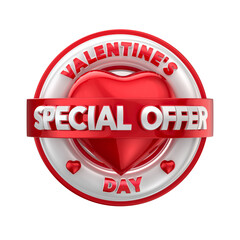 Logo Special offer, Valentine's Day with background of circles and hearts. 3D Illustration.