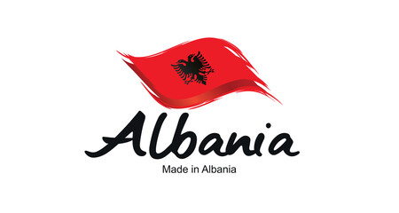 Made in Albania handwritten flag ribbon typography lettering logo label banner