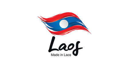 Made in Laos handwritten flag ribbon typography lettering logo label banner