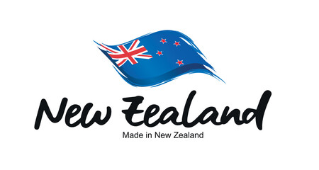 Made in New Zealand handwritten flag ribbon typography lettering logo label banner