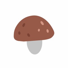 Cute mushroom in doodle style. Flat cartoon vector illustration. Mushroom isolated on white background.