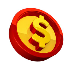 Coin Red and yellow currency in 3D. 3D Illustration