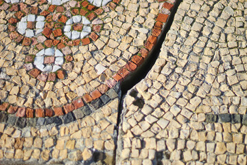 Naklejka premium Ancient mosaic. Ruins of an ancient Greek city by the sea. Chersonesos. Ancient city. Black Sea.