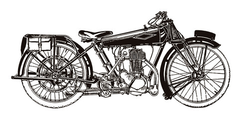 Obraz premium Antique sporty motorcycle in side view, after an illustration from the early 20th century