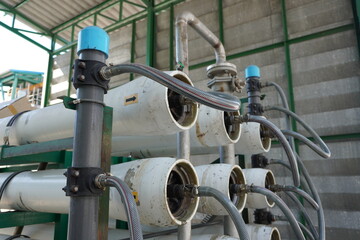 Pressure vessels is part of a water treatment system or water filter system in an industrial plant.
