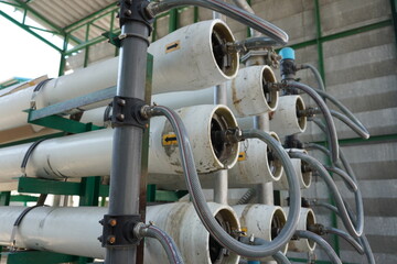 Pressure vessels is part of a water treatment system or water filter system in an industrial plant.