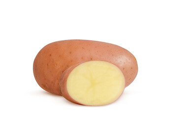 raw potato tuber on white background