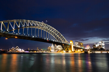 Fototapeta na wymiar Sydney Harbour Bridge and the Opera House as the Sun is Setting