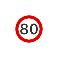 80 speed limit road sign icon. Traffic signs symbol modern, simple, vector, icon for website design, mobile app, ui. Vector Illustration