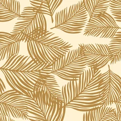 Washable wall murals Beige Random exotic nature seamless pattern with beige fern leaves ornament. Hand drawn tropic print.