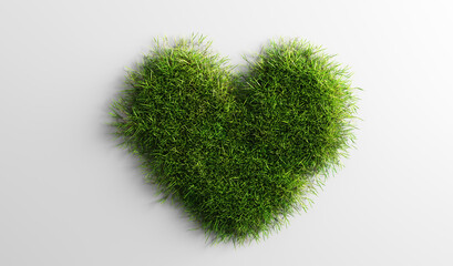 Green grass in heart shape on white background.