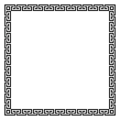 Square frame with seamless winding pattern. Meandros, decorative frames, are built from continuous lines, formed into repeated motifs. Greek fret or Greek key. Vector illustration.