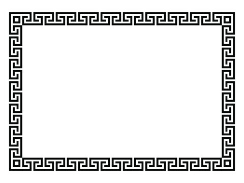 Square frame with seamless winding pattern. Meandros, decorative frames, are built from continuous lines, formed into repeated motifs. Greek fret or Greek key. Vector illustration.