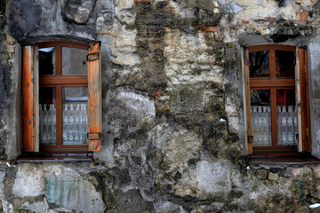 old windows with shutters, facade 