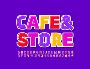 Vector bright logo Cafe and Store. Colorful creative Font. Modern Alphabet Letters and Numbers set