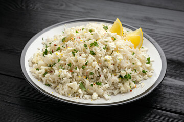 Greek Feta cheese Rice with lemon zest and herbs