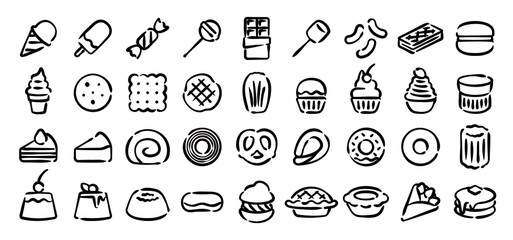 Sweets Icon Set (Hand-drawn line version)
