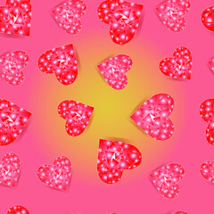 seamless pattern with hearts, broken glass effect