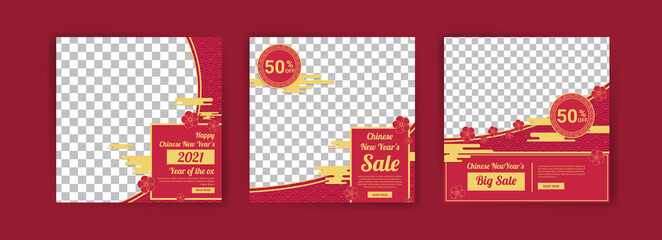 Chinese New Year 2021. Year of the Ox. Social media post template for digital marketing and sales promotion in Chinese New Year 2021. Sales ad for chinese new year .