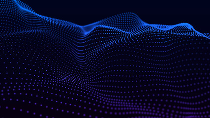 Background big data visualization futuristic technology. Abstract Music background. Beautiful motion waving dots texture with glowing defocused particles. 3d rendering