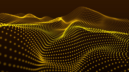 Background big data visualization futuristic technology. Abstract Music background. Beautiful motion waving dots texture with glowing defocused particles. 3d rendering