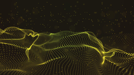 Background big data visualization futuristic technology. Abstract Music background. Beautiful motion waving dots texture with glowing defocused particles. 3d rendering
