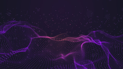 Background big data visualization futuristic technology. Abstract Music background. Beautiful motion waving dots texture with glowing defocused particles. 3d rendering