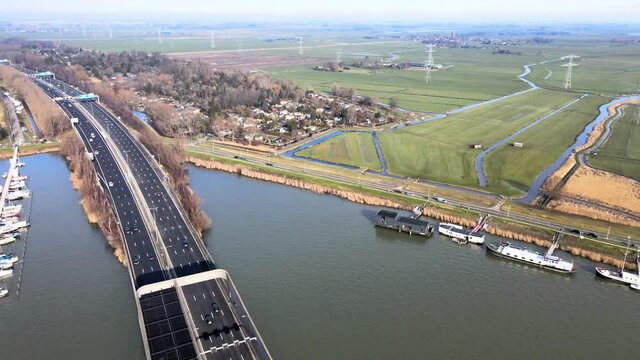 Dutch infrastructure highway going under water the river Ij in Amsterdam.