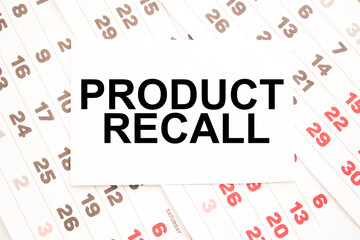 text PRODUCT RECALL on a sheet from Notepad.a digital background. business concept . business and Finance.