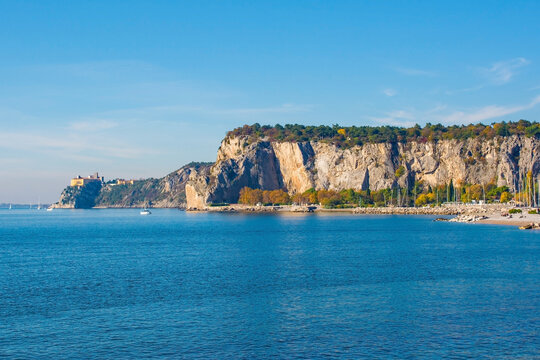 The Gulf of Trieste, Friuli-Venezia Giulia, north east Italy. Looking towards Duino Castle in the distance
