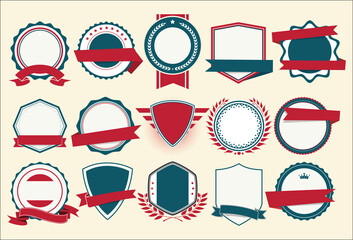 Collection of flat shields badges and labels retro style