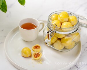 Nastar or indonesian pineapple tart cookies in glass jar.very popular for serving to celebrate Eid al fitr