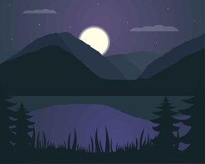 illustration vector design of landscape of mountain and lake