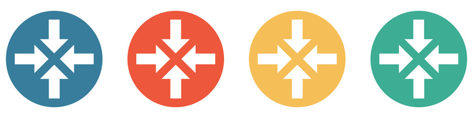 Fototapeta premium Bunter Banner mit 4 Buttons: Pfeile ins Zentrum aus 4 Richtungen
