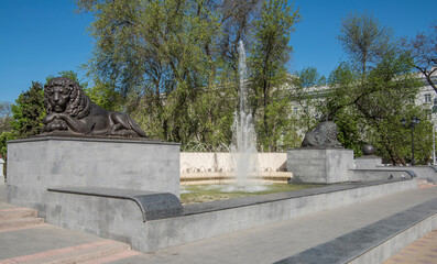   Fountain with lions on Sokolov Avenue