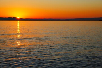 Sunset view from Kardamyli village in Messiniaki Mani region of south Peloponnese in Greece.