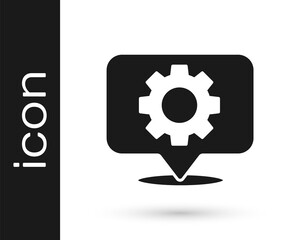 Grey Location with gear icon isolated on white background. Vector Illustration.