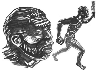 Neanderthal man (Homo sapiens neanderthalensis). Bigfoot, Yeti. 