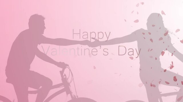 flying pink rose petal, two lovers riding a bike. Pink and white background. Happy Valentines Day. 14 February. Roses for Valentine's day, Valentines day, Wedding anniversary Seamless loop Background