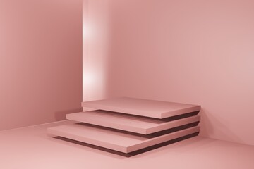 abstract 3d background, empty pink podium, pink stair 