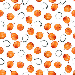 Color seamless pattern of sea buckthorn on a white background.  © OlgaGersh