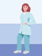 Cartoon flat vector isolated female doctor or nurse characte