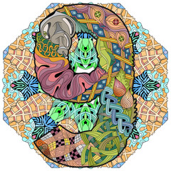Mandala with numero nine. Vector decorative zentangle