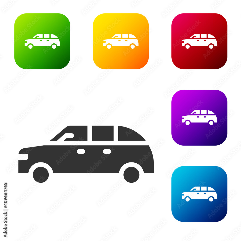 Wall mural Black Hatchback car icon isolated on white background. Set icons in color square buttons. Vector.