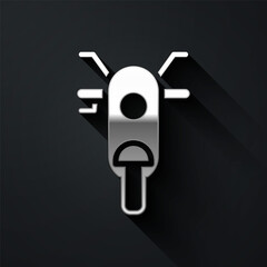 Silver Scooter icon isolated on black background. Long shadow style. Vector.