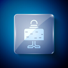 White Magic ball on table icon isolated on blue background. Crystal ball. Square glass panels. Vector.