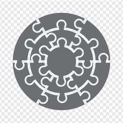 Simple icon circle puzzle in gray. Simple icon puzzle of the twelve elements  and center on transparent background. EPS10.